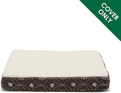 Furhaven Replacement Dog Bed Cover Sherpa & Flannel Paw Print Mattress, Machine Washable - Dark Espresso, Small