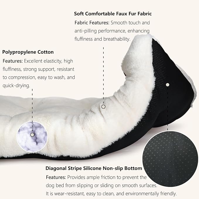 Small Washable Dog Bed Deluxe Plush Dog Crate Beds with Zipper fit Small Breed Pets 24 inch Wash,24 x 18 Cream