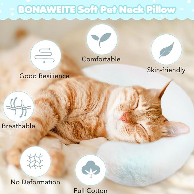 Bonaweite Cat Pillow, Soft Calming Pillow for Dogs, Pet Neck Pillows for Cervical Protection and Sleeping Support, Pet Calming Toy for Anxiety Relief, U-Shaped Soothing Cuddler