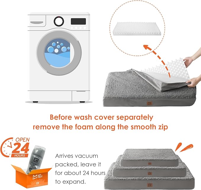 EHEYCIGA Orthopedic Foam Dog Bed for Large Dogs 35"L x 23"W x 3.5"Th, Light