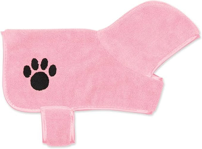 Bone Dry Pet Robe Collection, Embroidered Absorbent Microfiber Bath Robe with Adjustable Closure, for Dogs & Cats, X-Small, Pink