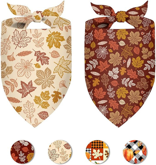 Fall Dog Bandana 2 Pack Thanksgiving Dog Bandana Leaf Pet Scarf Reversible Fall Triangle Bibs Soft Cotton Boy Girl Dog Bandanas for Small, Medium, Large Dogs (Small)