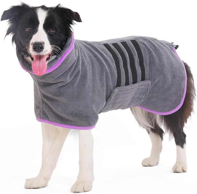 Microfibre Dog Bathrobe Dog Towel Wrap Super Absorbent Dog Drying Coat Bath Robe for Puppy, Medium & Large Dogs, Fast Drying, Adjustable, for Pet Dogs & Cats