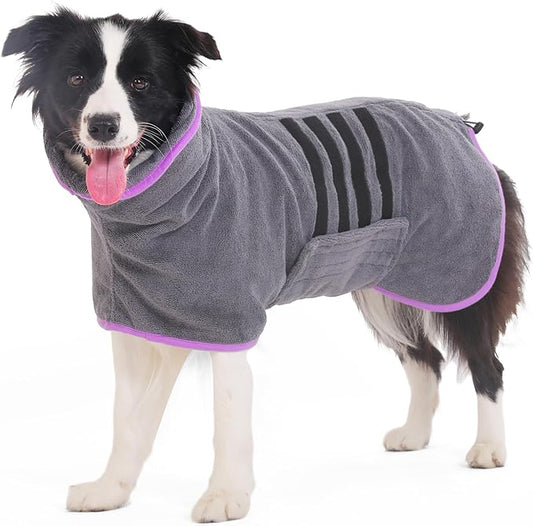 Microfibre Dog Bathrobe Dog Towel Wrap Super Absorbent Dog Drying Coat Bath Robe for Puppy, Medium & Large Dogs, Fast Drying, Adjustable, for Pet Dogs & Cats