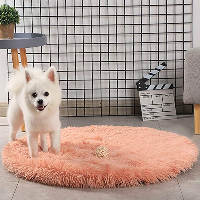 31 Inch Plush Dog Bed Mat Warm Fluffy Round Puppy Crate Pad with Anti-Slip Waterproof Bottom Soft Comfy Pet Kennel Mat for Small and Medium Dogs Sleeping(Orange)