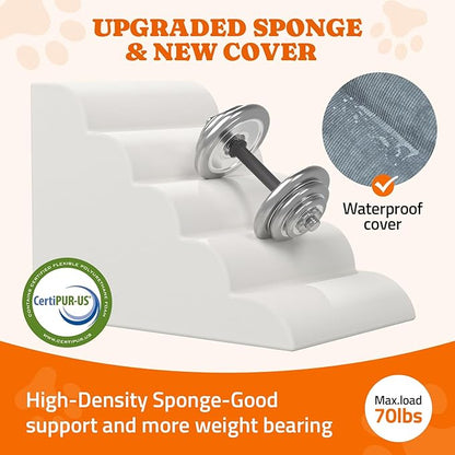 Dog Stairs for Small Dogs: Pawtners 5 Steps Dog Ramp for High Bed