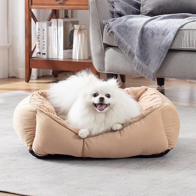GASUR Rectangle Dog Bed for Medium Small Dogs Machine Washable Sleeping Sofa Non-Slip Bottom Cat Beds for Indoor Cats Warming Soft Calming Sleeping Puppy Bed(S Plus (25"x 21"x 8")