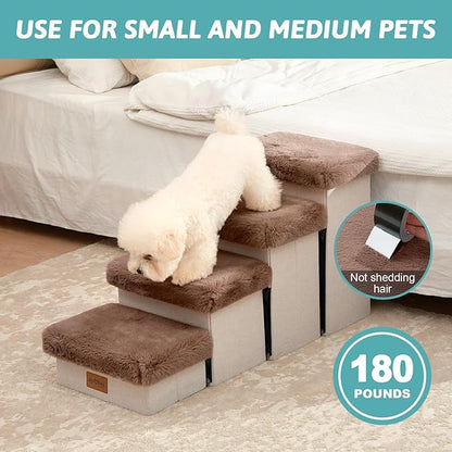 C0ZY KISS Dog Storage Stairs for Bed 18" H 33x13x17.71in, Brown, 4 Tiers