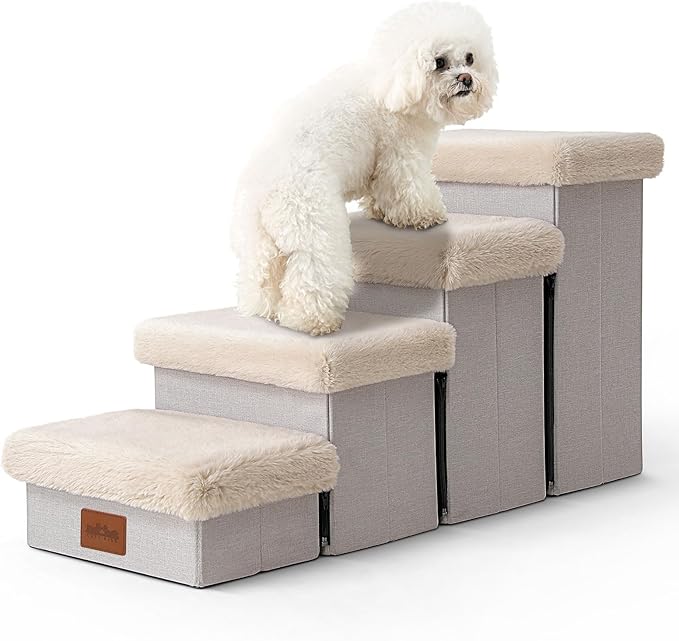C0ZY KISS Dog Storage Stairs for Bed 18" H 33x13x17.71in, Beige, 4 Tiers