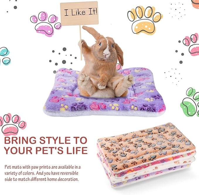 4 Pack Ultra Soft Dog Cat Bed Mat with Cute Prints Reversible Fleece Dog Crate Kennel Pad Cozy Washable Thickened Hamster Guinea Pig Bed Pet Bed Mat for Small Animals (Vivid Color,13 x 10 Inches)