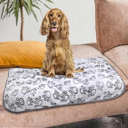 1 Pack 3 Dog Blankets for Medium Dogs, Soft Fleece Dog Blanket Fluffy Pet Blanket Warm Sleep Mat Grey Cute Paw Print Puppy Cat Blanket, Flannel Throw for Washable Dog Bed, Blanket for Dogs, 41"X31"