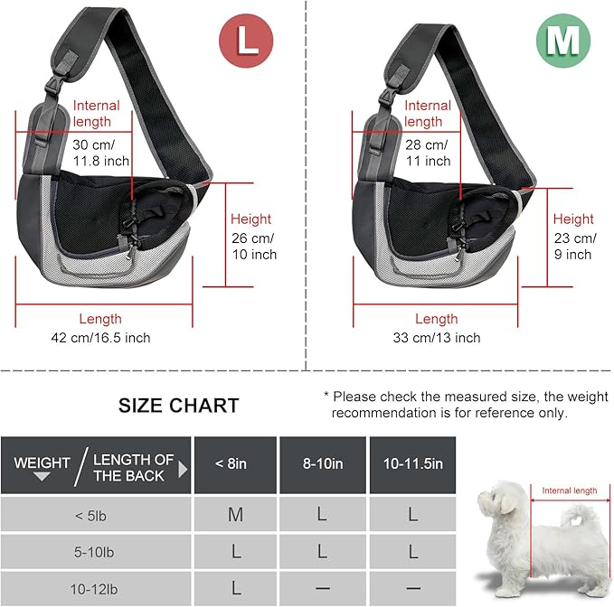 Pet Dog Sling Carrier, Puppy Travel Outdoor Cat Carrying Bag Accessories and Cat Supplies Hands Free Pet Backpack Bag, Large, Grey