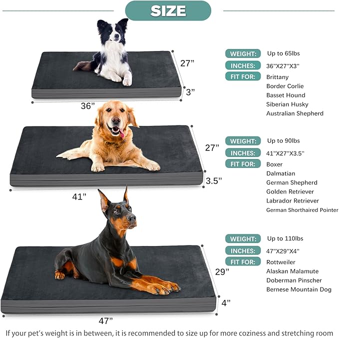 Vonabem Waterproof Dog Beds for XL Large Dogs 36"x27", Gray