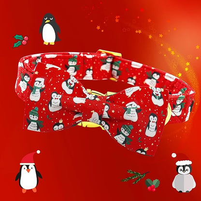 Lionheart glory Christmas Dog Collar, Red Dog Bow Collar Penguin Adjustable Soft and Comfortable Bowtie Collars for Small Dogs Girl or Boy Pet Gift Fall Collar Dog Bow