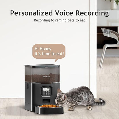 VOLUAS Automatic Cat Feeders - Dry Food Dispenser with Timer, Desiccant Bag, Programmable Portion Size Control 4 Meals Per Day, 10s Voice Recorder