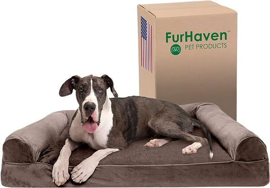 Furhaven Memory Foam Dog Bed for Large Dogs w/ Removable Bolsters & Washable Cover 125 lbs