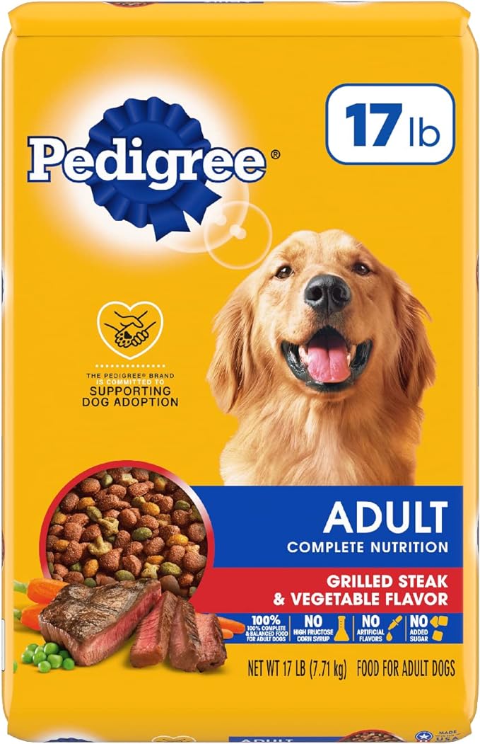 PEDIGREE Complete Nutrition Adult Dry Dog Food Grilled Steak & Vegetable Flavor Dog Kibble, 17 lb. Bag