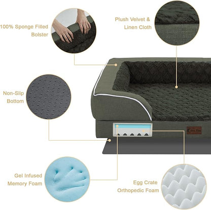 Memory Foam Large Dog Bed with Bolsters