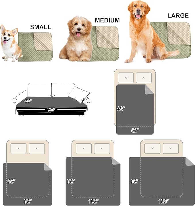 NICETOWN 100% Waterproof Dog Blanket Sofa Covers Couch Cover for Pets Cats Furniture Protector Dog Travel Bed Reversible Washable Dog Mat for Car Floor, 82" W x 82" L, 1 Panel, Beige/Khaki