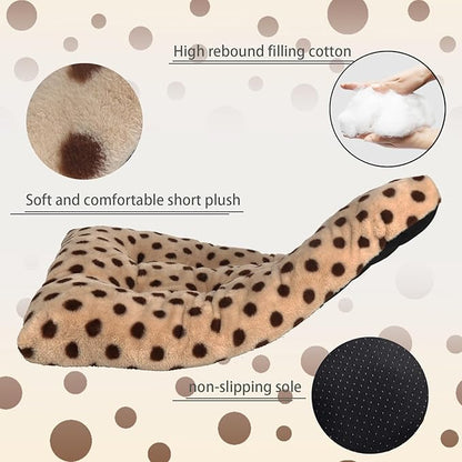 42 Inch Dog Bed Plush and Washable Dog Crate Pad 42x28 for Large Dogs, Comfortable Dog Bed for Kennel Large, Anti-Slip, Beige with Coffee Dots, Suitable for Dogs up to 80 lbs