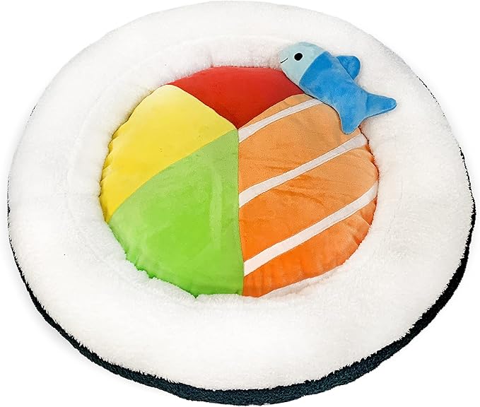 TONBO Soft Plush Small Cute and Cozy Food Dog Cat Bed, Washer and Dryer Friendly (Sushi Roll)