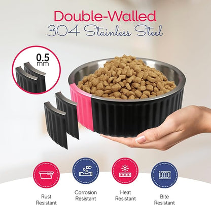 Stainless Steel Pet Bowl - Dog Food Bowl with Anti-Skid Bottom - Metal Cat Bowls - Water Bowl for Small, Medium, and Large Pets - Rust-Proof and Dishwasher-Safe (Black, 74 Oz/2200ml)