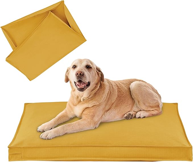 Dog Bed Cover, Waterproof Dog Bed Replacement Cover with Zipper, Oxford Removable Pet Bed Mattress Protector for Outdoor Use, 44Lx32Wx3H in, Bed Cover Only, Yellow