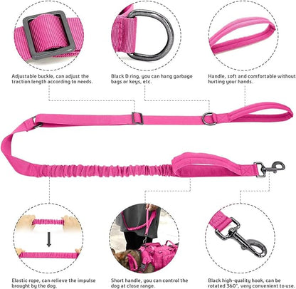 Forestpaw Pink Tactical Dog Harness for Large Dogs,Tactical Dog Collar with Bungee Leash Set,No Pull Military Dog Harness for Dog Walking Training,Adjustable for Medium Large Dogs,S