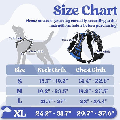 rabbitgoo Dog Harness for Large, No Pull Pet Harness with 3 Buckles, Adjustable Soft Padded Dog Vest with Instant Control Handle, Easy Walking Reflective Pet Vest for Extra Large Dogs, Blue, XL