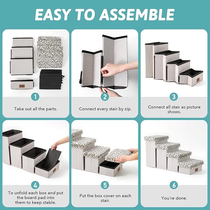 C0ZY KISS Dog Storage Stairs for Bed 18" H 33x13x17.71in, Leopard, 4 Tiers