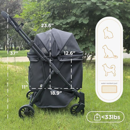 Pet Stroller for Small Dogs – No-Zip Deep Seat