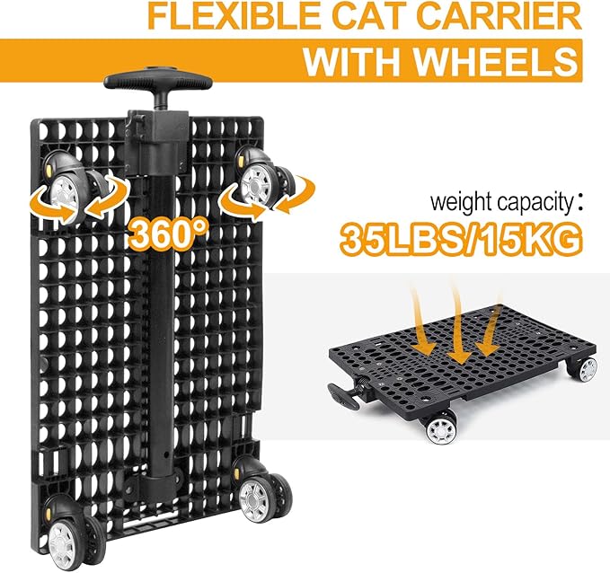 Double Compartment Cat Carrier with Wheels for 2 Cats,Rolling Cat Travel Carrier on Wheels for 2 Small or Medium Cats, Cat Carrier for 2 Cats 21" x 17" x 13",Not Airline Approved