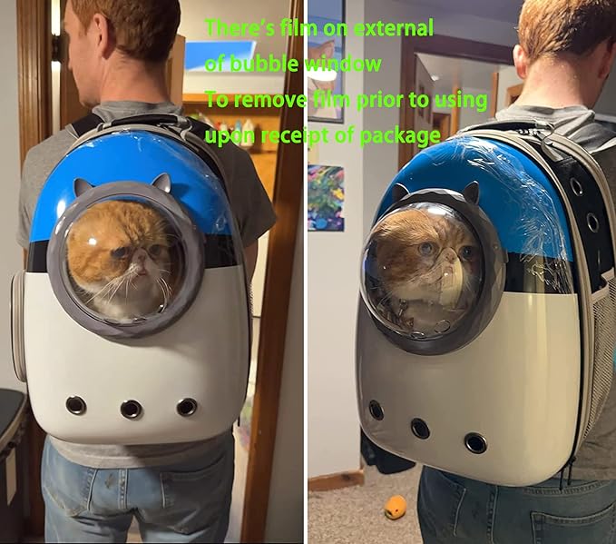 Expandable Cat Carrier Backpack, Backpack for Cats Kitten Small Puppy, Airline Approved Cat Bubble Backpack, Space Capsule Astronaut Carrier (Blue, Front Extension)