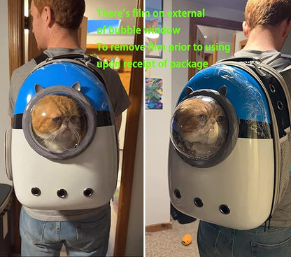 Expandable Cat Carrier Backpack, Backpack for Cats Kitten Small Puppy, Airline Approved Cat Bubble Backpack, Space Capsule Astronaut Carrier (Blue, Back Extension)