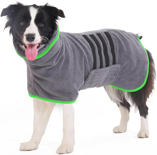Microfibre Dog Bathrobe Dog Towel Wrap Super Absorbent Dog Drying Coat Bath Robe for Puppy, Medium & Large Dogs, Fast Drying, Adjustable, for Pet Dogs & Cats