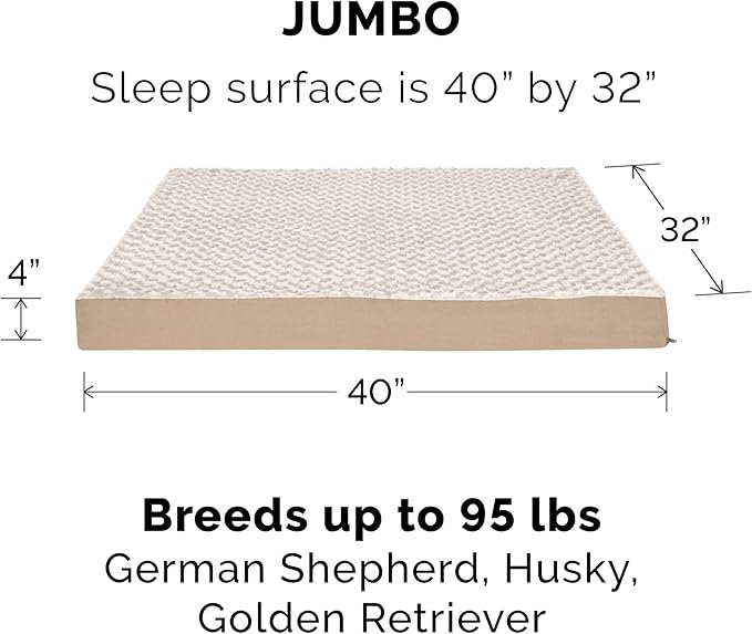 Furhaven Replacement Dog Bed Cover Ultra Plush Faux Fur & Suede Mattress, Machine Washable - Cream, Jumbo (X-Large)