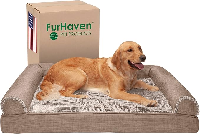 Furhaven Cooling Gel Dog Bed for Large Dogs w/ Removable Bolsters & Washable Cover 95 lbs