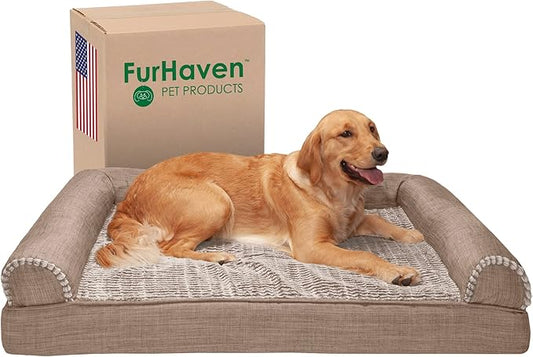 Furhaven Cooling Gel Dog Bed for Large Dogs w/ Removable Bolsters & Washable Cover 95 lbs