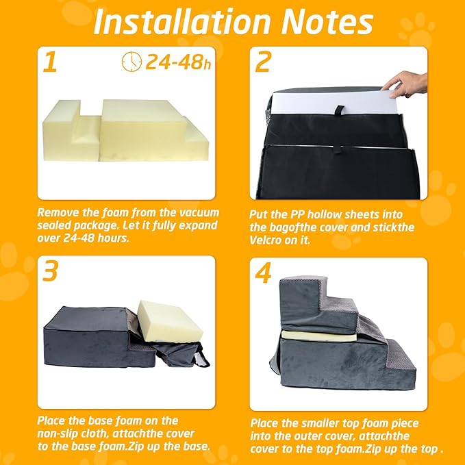 Dog Stairs for Small Dogs 4-Steps Dog Ramps for High Beds and Couch Non-Slip Extra Wide Pet Stairs for Old Dog and Puppy and Cat