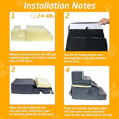 Dog Stairs for Small Dogs 4-Steps Dog Ramps for High Beds and Couch Non-Slip Extra Wide Pet Stairs for Old Dog and Puppy and Cat