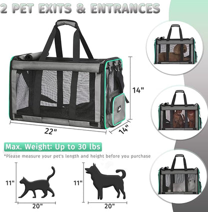 Pet Carrier, Collapsible Large Cat Carrier for 2 Cats, Soft Top Load Cat Carrier Bag for Small Medium Large Cat & Dog Under 30 lbs, Cat Travel Carrier Bag with Safety Lock Zipper, Gray