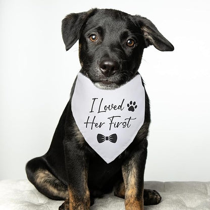 I Loved Her First Wedding Dog Bandana Bridal Party Wedding Engagement Photo Prop Pet Scarf Accessories White Wedding Bandana for Dog Lovers Owner Gift