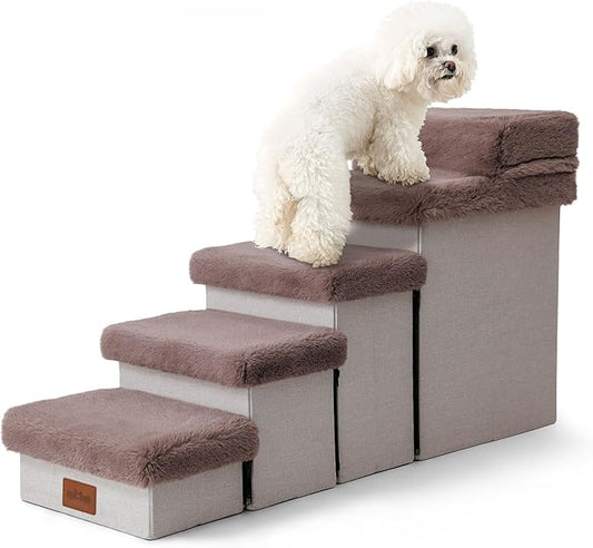 C0ZY KISS Dog Storage Stairs for Bed 21" H 39.7x13x21.2in, Brown, 5 Tiers