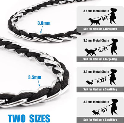 Chew Proof Metal Leash Chain Dog Leash for Medium Large Dogs 4FT Strong