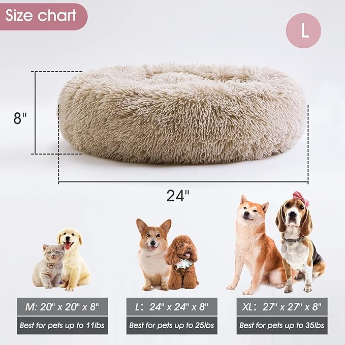 WESTERN HOME WH Calming Dog & Cat Bed, Anti-Anxiety Donut Cuddler Warming Cozy Soft Round Bed, Fluffy Faux Fur Plush Cushion Bed for Small Medium Dogs and Cats (20"/24"/27"/30")