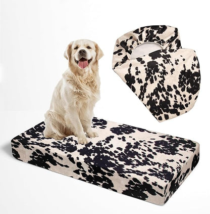 Western Brown Cow Print Faux Cowskin Dog Bed Covers Soft Replacement Washable, Waterproof Dog Bed Liner, Pet Bed Cover 29x41 Inches, for Dog/Cat, Cover Only (Black, 29 x 41 x 6)