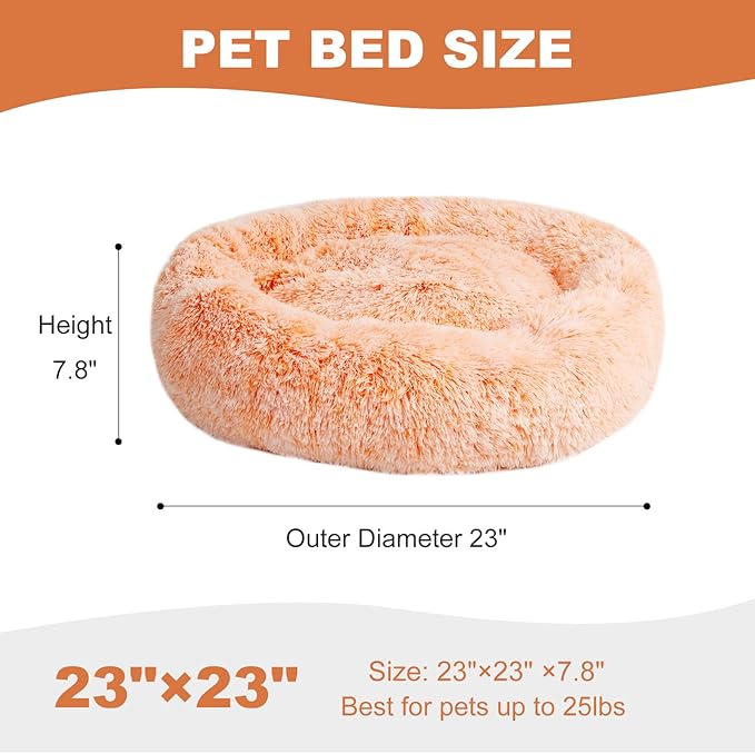Aurako Cat Bed Dog Bed Round Cushion Pet 23" Orange