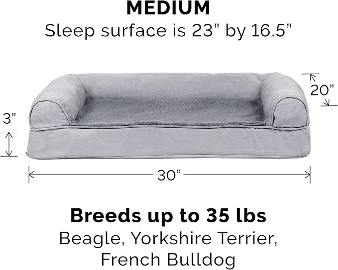 Furhaven Memory Foam Dog Bed for Medium/Small Dogs w/ Removable Bolsters & Washable Cover 35 lbs