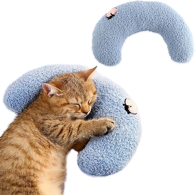 Dog Pillow Bed, Cat Calming Pillow, Dog Neck Pillow for Joint Relief Sleeping, Ultra Soft Half Donut Cuddler, Pillow Pet for Upper Spine Support, Doggy/Kitten Pillow Training Toy, Blue