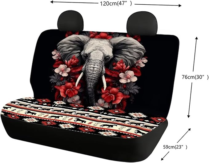 WELLFLYHOM Elephant Boho Rear Split Bench Seat Cover 2 Pack